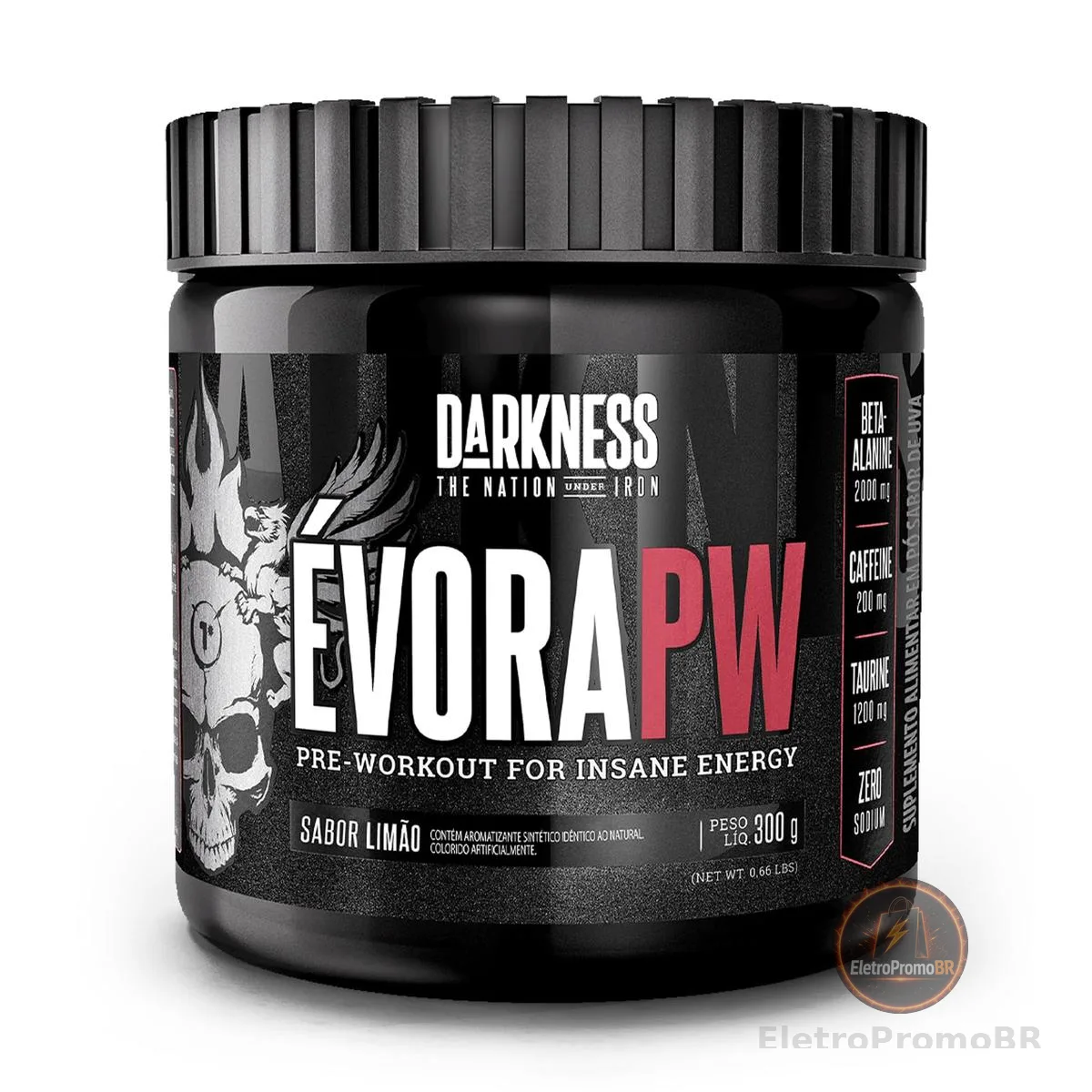 Darkness - Évora Pré-Treino Limão - Pre Workout Sem Glúten - Fórmula c/ Palatinose, Cafeína e Taurina - Suplemento Alimentar em Pó para Alta Performance - 300g