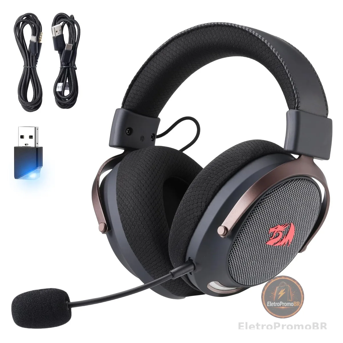 Headset Gamer Redragon Arrow Preto 7.1 Surround Virtual USB Tipo-C Microfone Removível Drivers 53mm H858