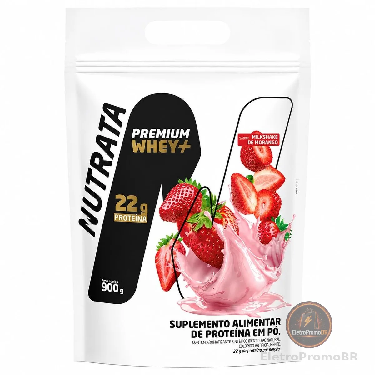 Premium Whey Mais Refil Sabor Morango Nutrata 900g