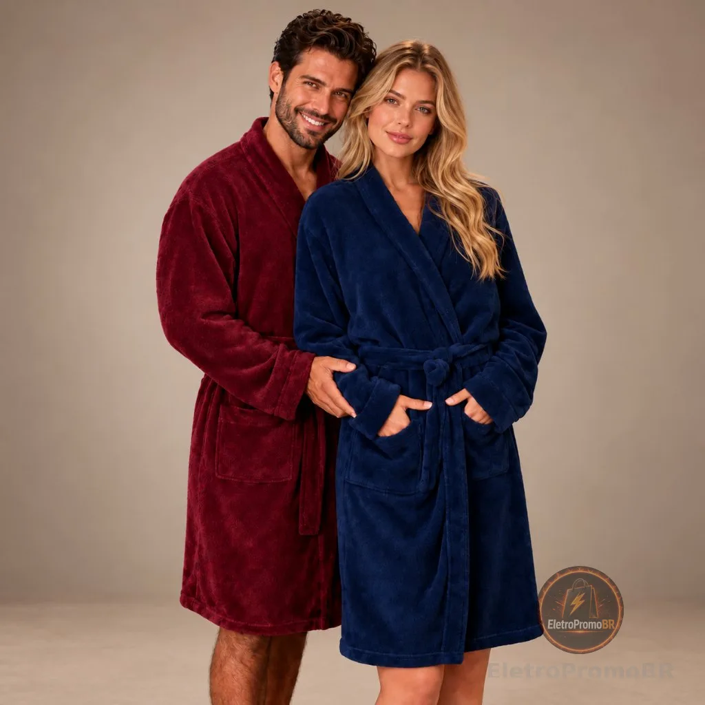 Roupão Plush Benévola Feminino Masculino Microfibra Peluciado Fleece Flannel Quentinho Inverno Frio