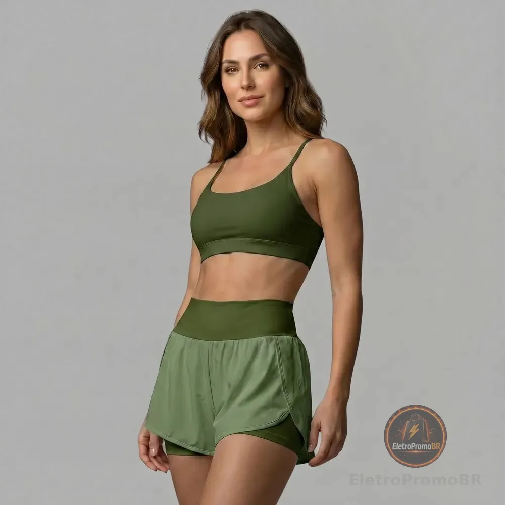 Conjunto Fitness Top E Short Suplex Feminino Academia Verde-musgo Gg