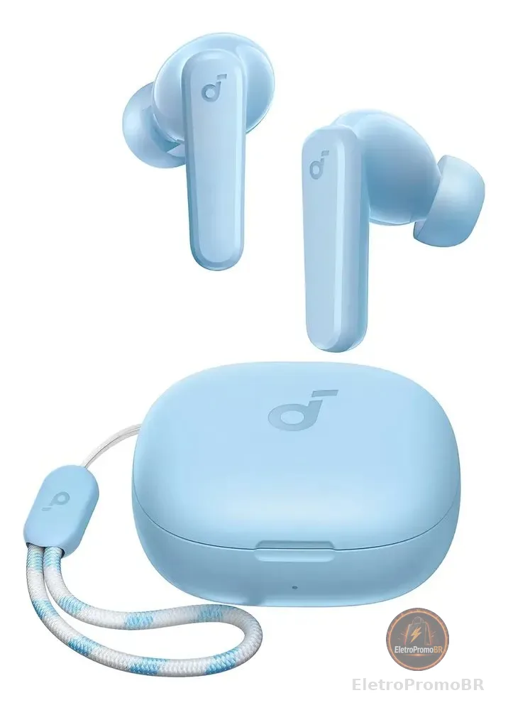 Fone De Ouvido Soundcore by Anker P20i Graves Poderosos e Impactantes Bluetooth 5.3 30H de Reprodução Resistência à Água 2 Mics IA para Chamadas Claras Personalização de Som via App Cor Azul-claro