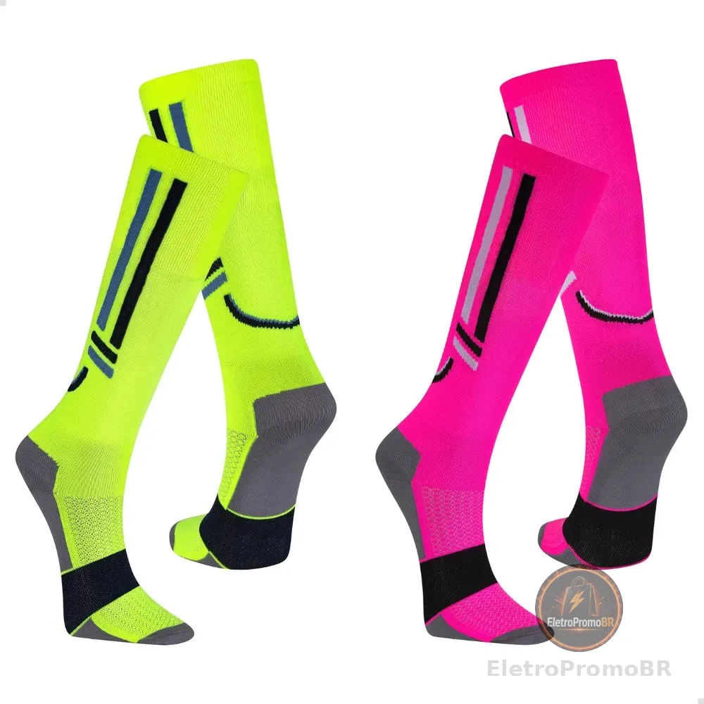 Kit 2 Pares Meia 3/4 Compressão Poliamida Corrida Ortopédica Limão Neon/pink Neon 37-40