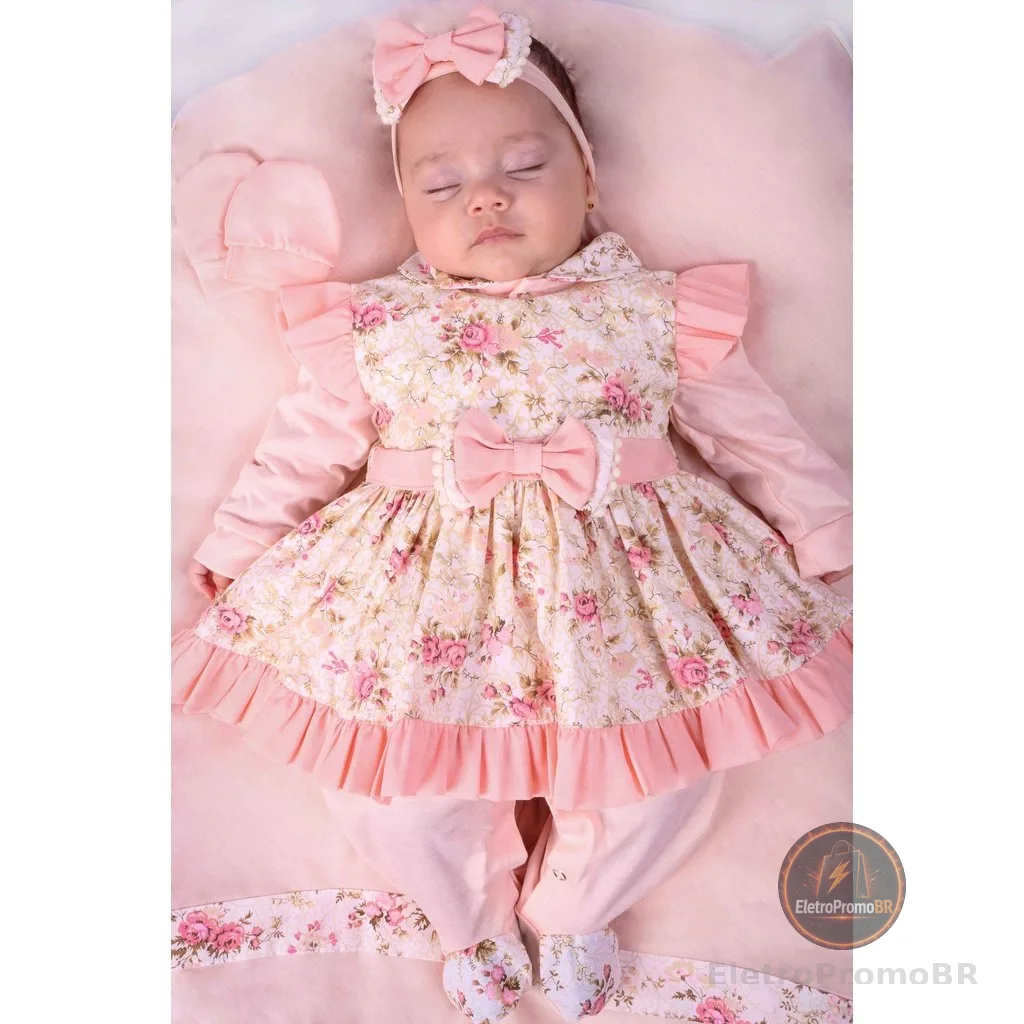 Saída Maternidade Menina Charmosa Floral 5 Peças Roupa de Bebê Menina
