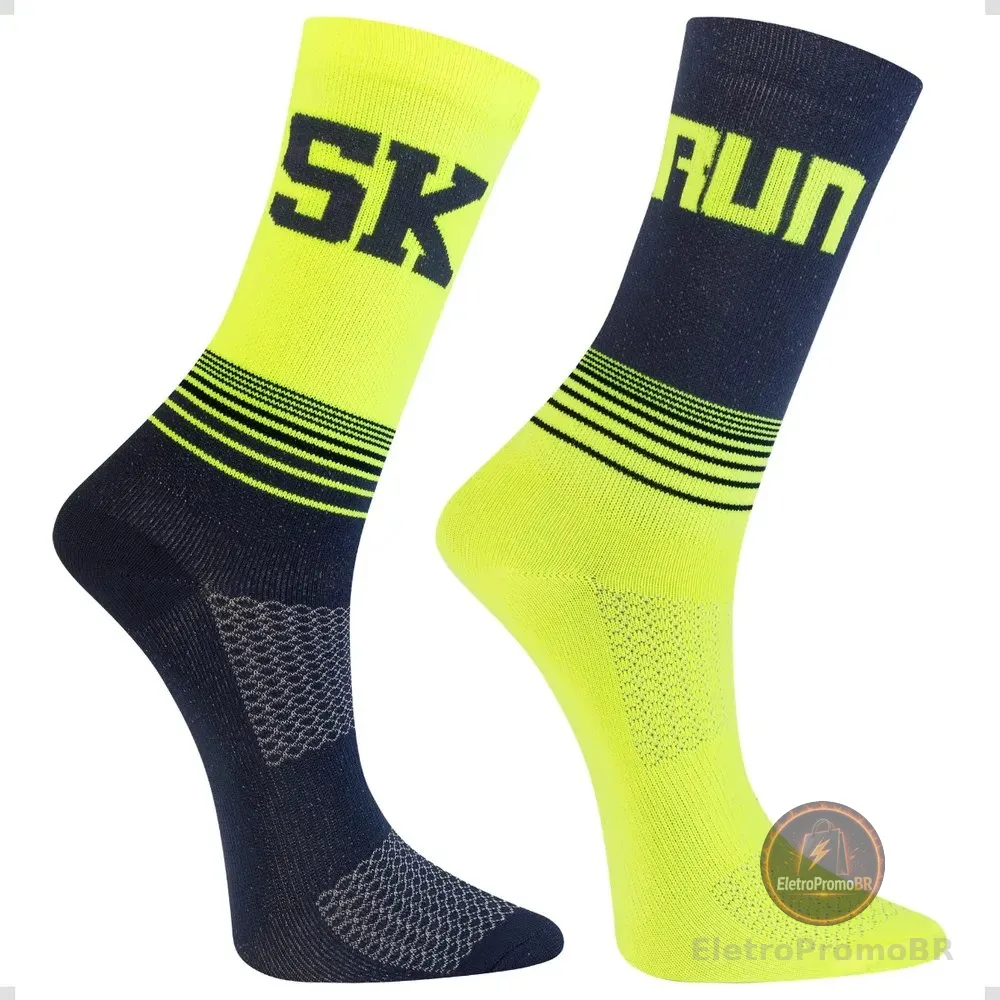 Kit 2 Pares Meia Poliamida Run Cano Alto Corrida Anti Bolhas Neon E Preto 40-44