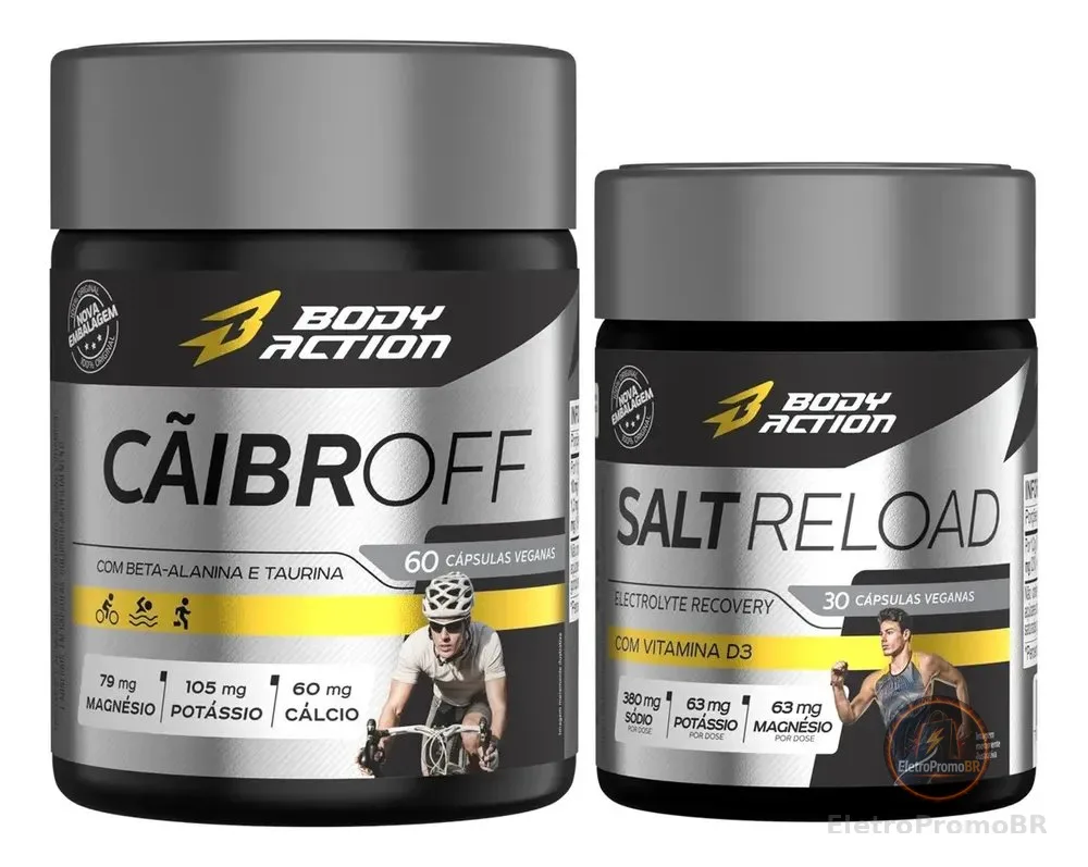 Suplemento Potássio Magnésio Cãibroff Caps + Salt Reload Cápsulas Sal Bodyaction Sabor Sem Sabor