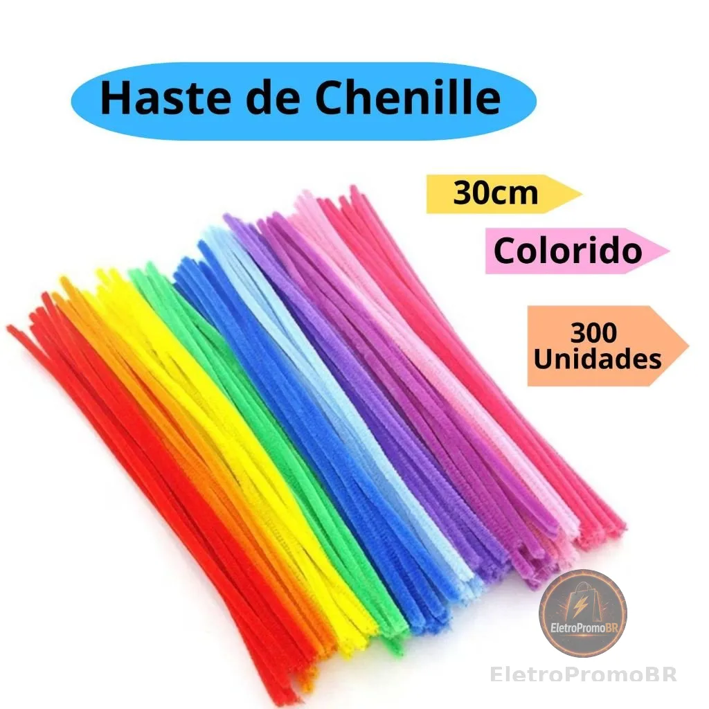 Haste de Chenille 30cm 100/200/300 Unidades para Artesanato Limpador de Cachimbo Fios