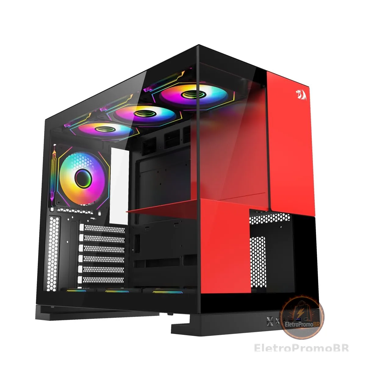 Gabinete Gamer Redragon Eternal Preto e Vermelho Sem Fans CA-612BR