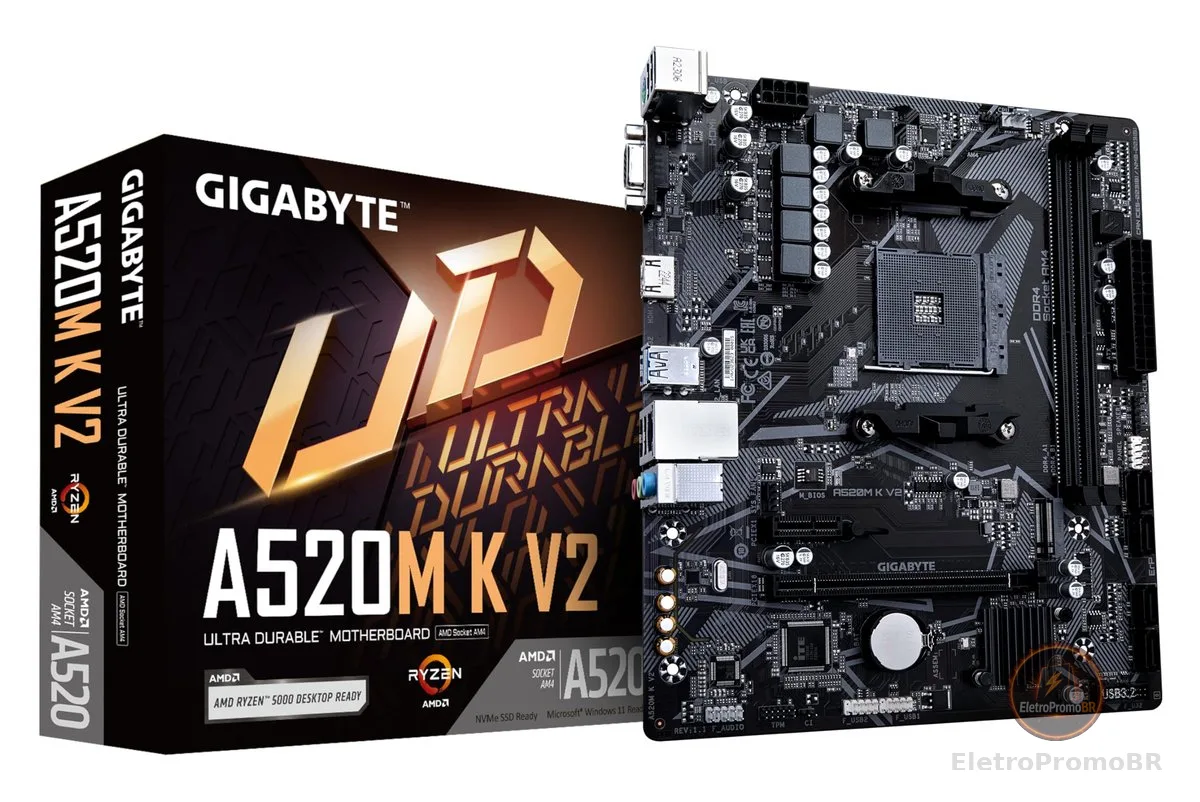 Placa Mãe Gigabyte A520M K V2 (AM4/2xDDR4/HDMI/D-Sub/M.2/USB 3.2)
