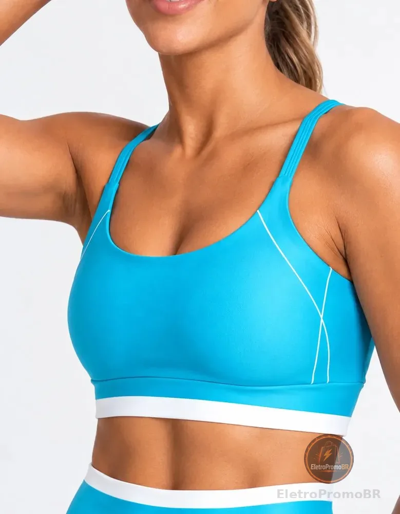 Top Alcinha Academia Feminino Fitness Alta Sustentação Azul-turquesa Liso G