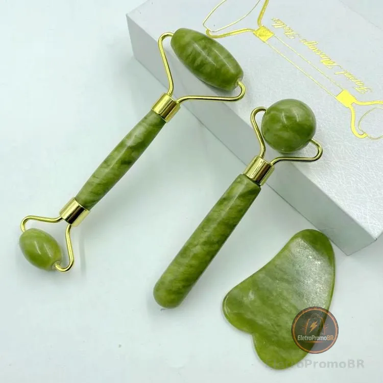 Rolo Pedra de Jade Placa Gua Sha Massagem Facial Anti Rugas Rolinho Jade Original Variações