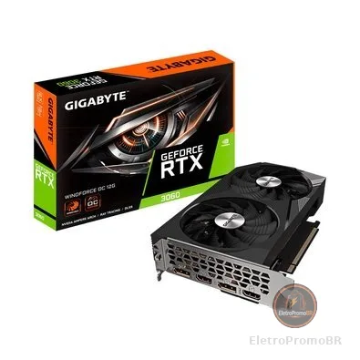 Placa de Vídeo RTX 3060 Windforce OC 12G (rev. 2.0) Gigabyte NVIDIA GeForce, 12GB GDDR6, 192bits, Ray Tracing - GV-N3060WF2OC-12GD