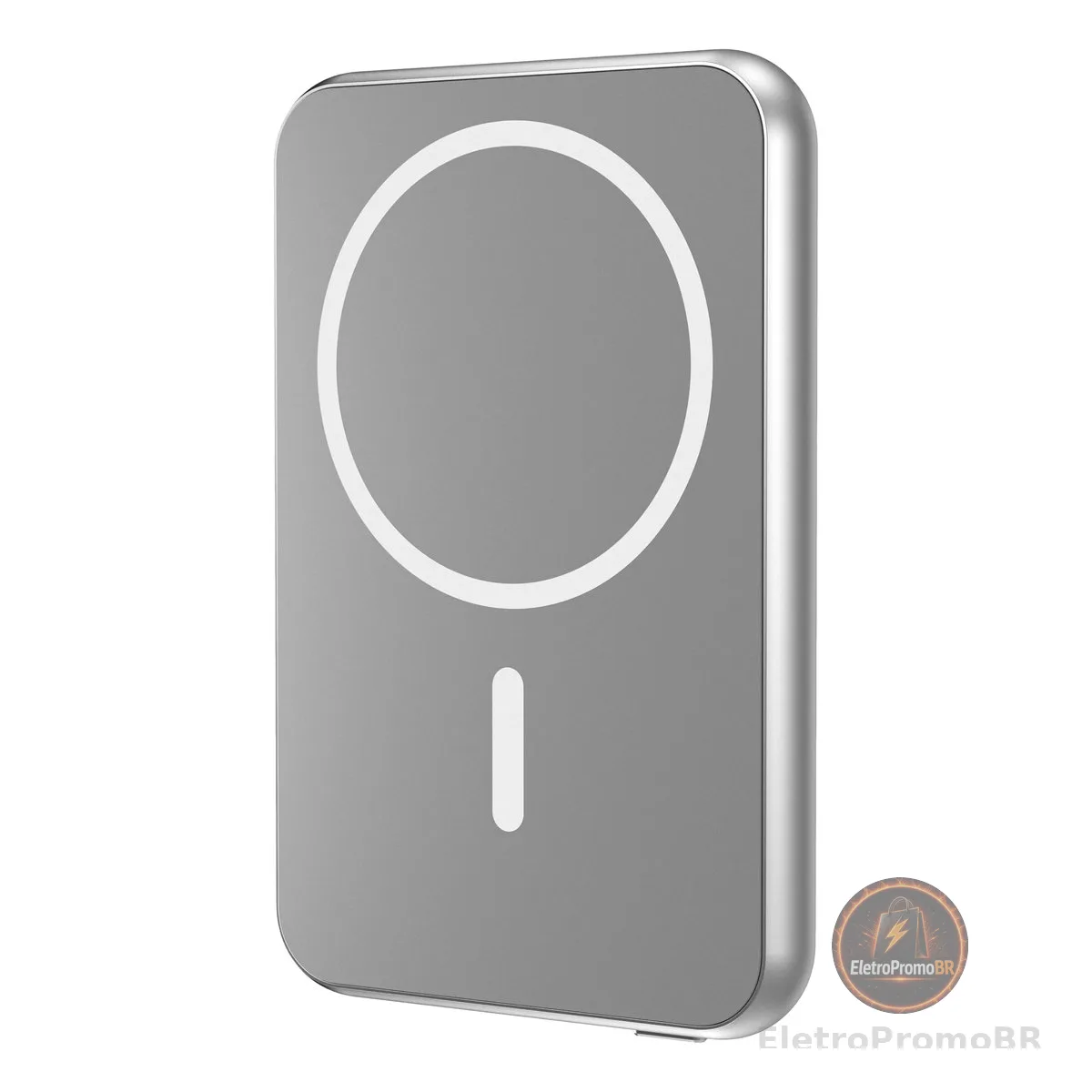Geonav Power Bank, Carregador Portátil Universal por Indução 5.000mAh, Ultraslim Carregamento rápido, Compatível com MagSafe®, PB5KALMAGSV, Prateado