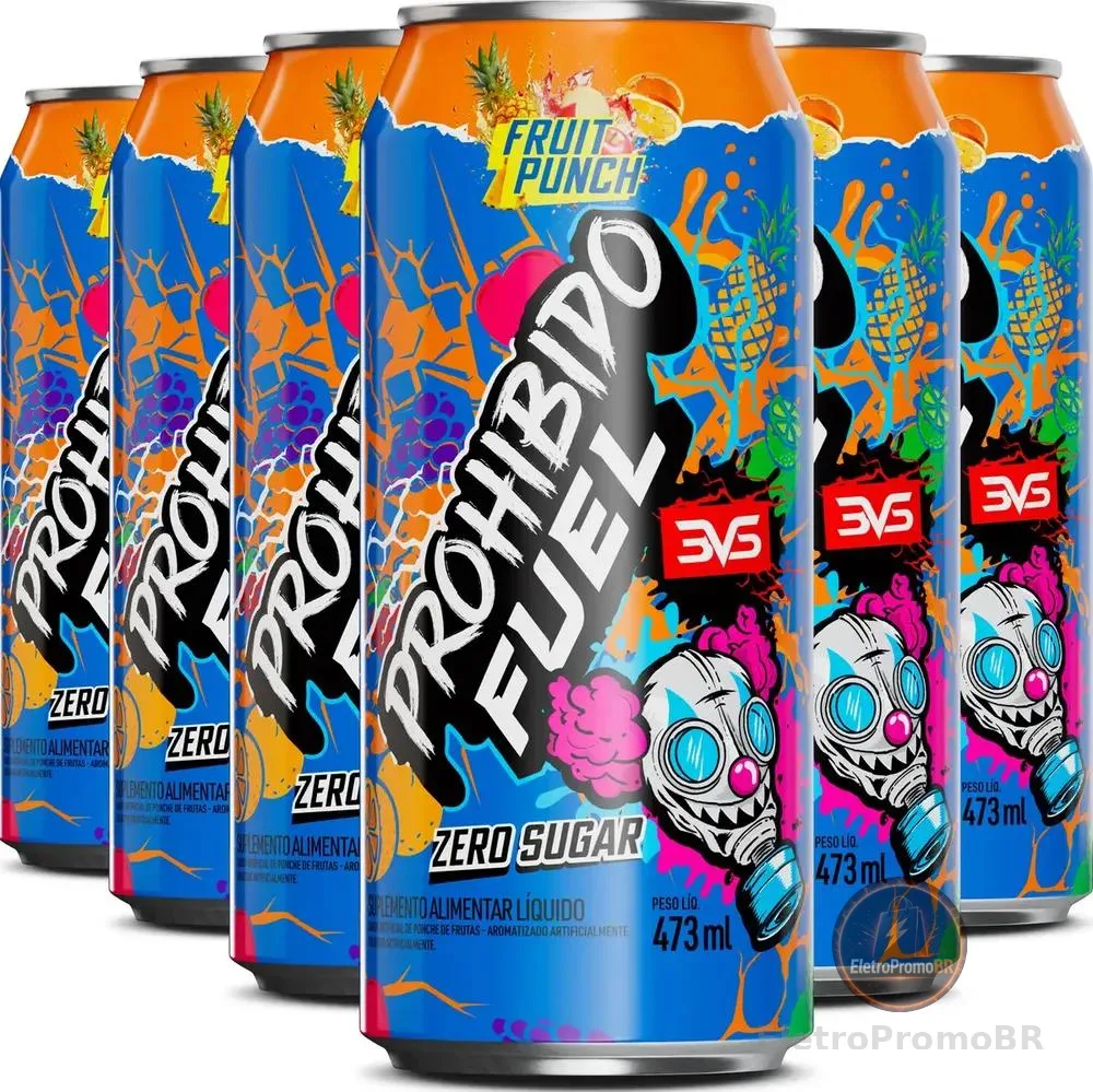 PROHIBIDO FUEL Energy Drink Sabor Fruit Punch - Pack Com 6 Unidades De 473ml - Fórmula Exclusiva E Inovadora Pré Treino em Lata