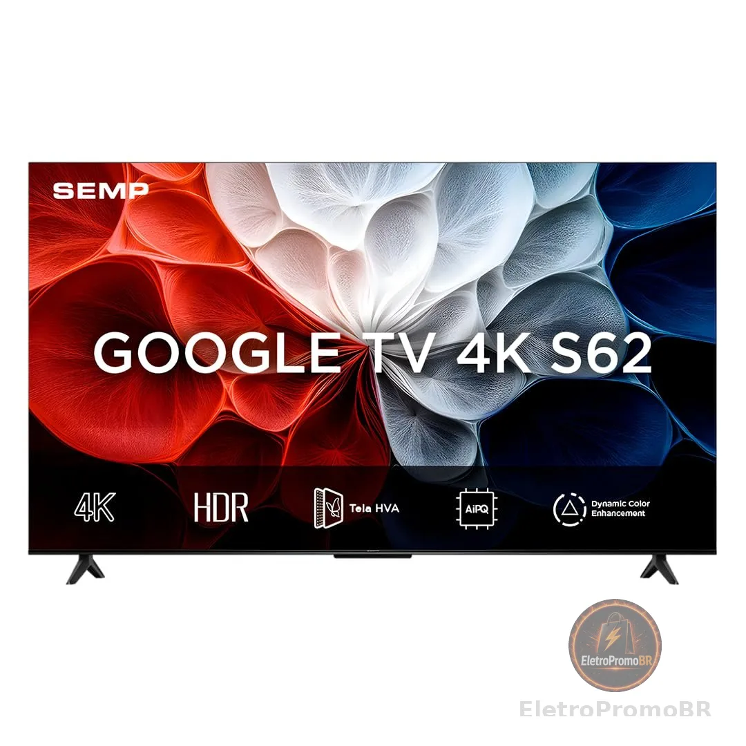 Smart TV Semp 43 Polegadas LED HVA 4K S62 WiFi Bluetooth Google TV 3 HDMI HDR10+ Dolby Audio 43S62