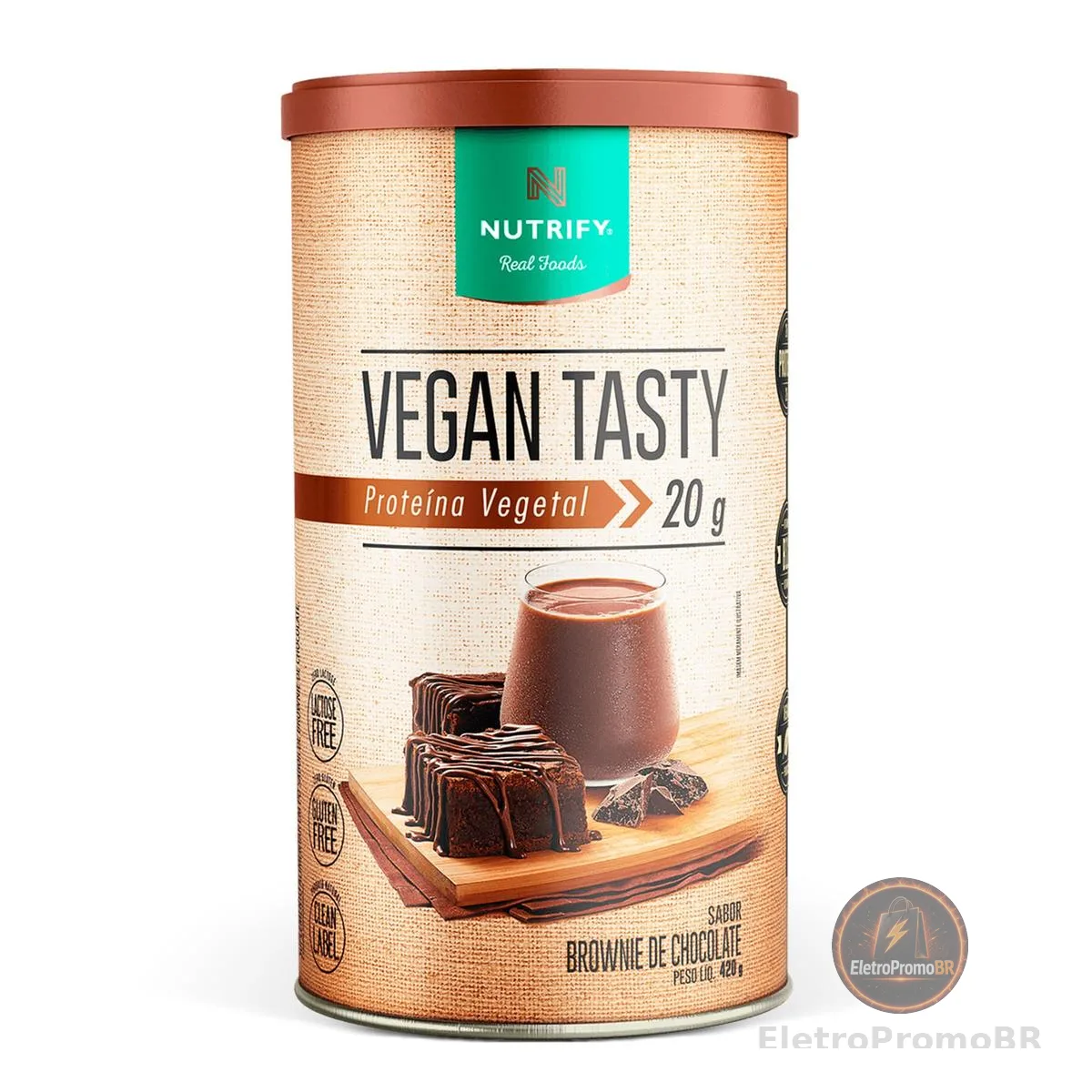 NUTRIFY Vegan Tasty Proteína Vegetal com 20g de Proteína por Dose - Suplemento Alimentar À Base de Plantas - Sem Lactose, Sem Glúten, Vegano - Sabor Brownie de Chocolate - 420g
