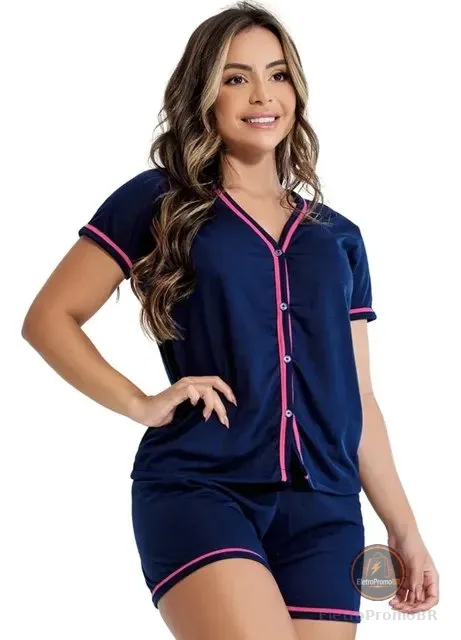 Pijama Feminino Americano Botões Para Amamentação Baby Doll