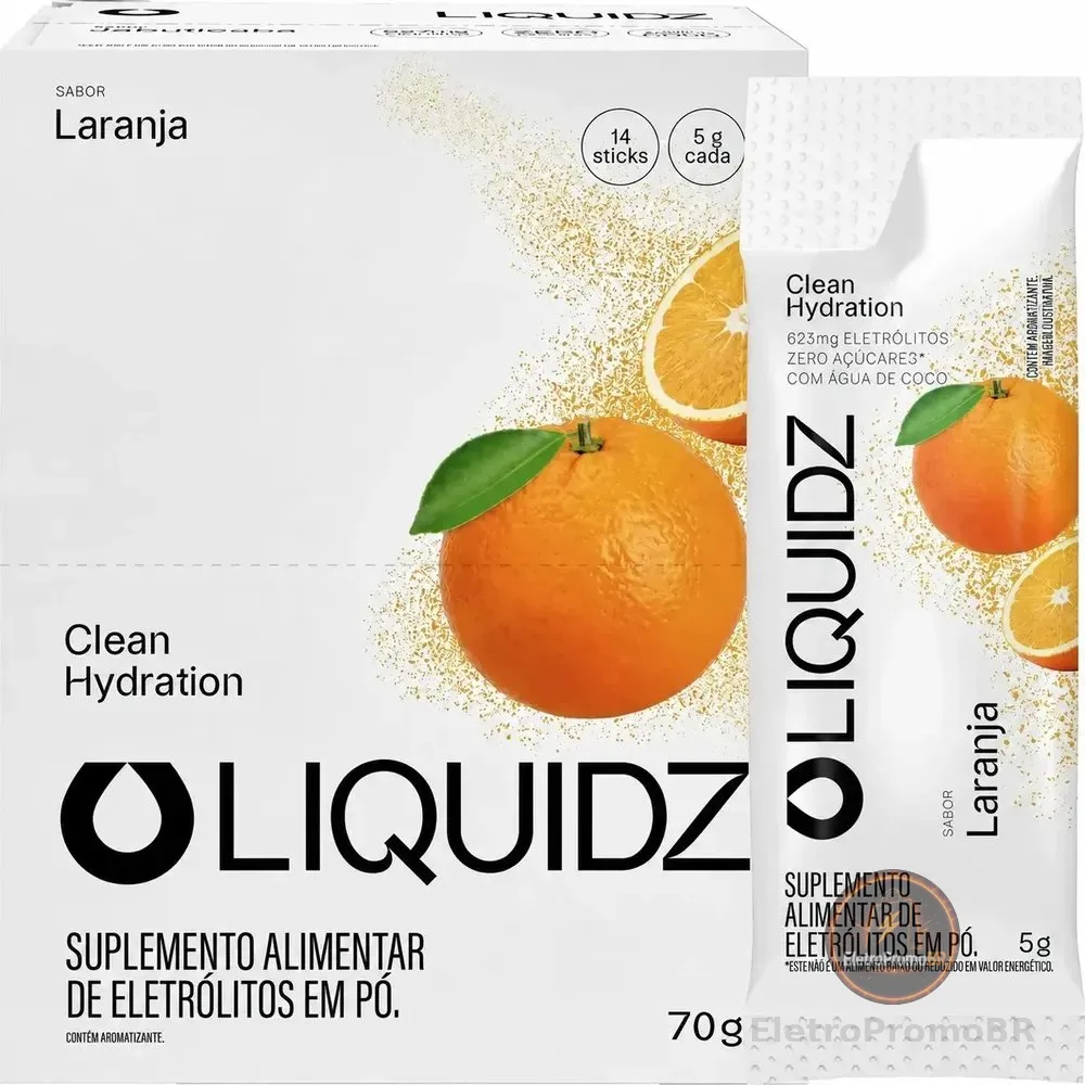 Liquidz® Eletrólitos Zero Açúcar - Sabor Laranja - 14 Sachês