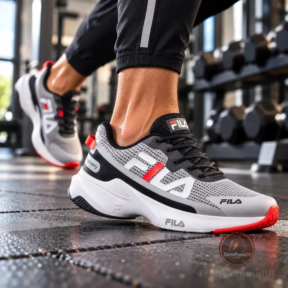 Tênis Masculino Fila Recovery Corrida Academia Treino Preto/vermelho 40 Br