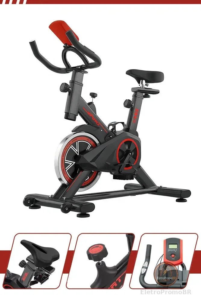 Bicicleta Ergométrica Spinning Redfin Roda De Inércia 6kg Bike Indoor Vertical Residencial Resistência Ajustável Display Lcd Multifunção Banco Regulável Guidão Ergonômico Pedal Com Presilha