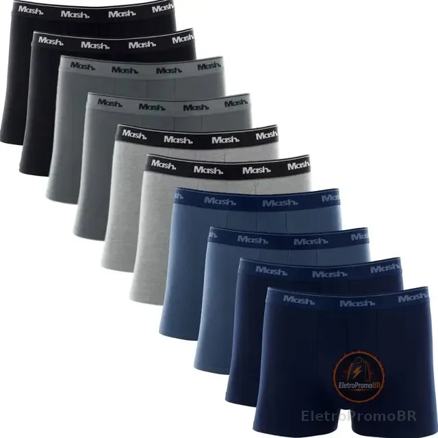 Kit Com 10 Cuecas Boxer Algodão Cotton Masculina Adulto Mash