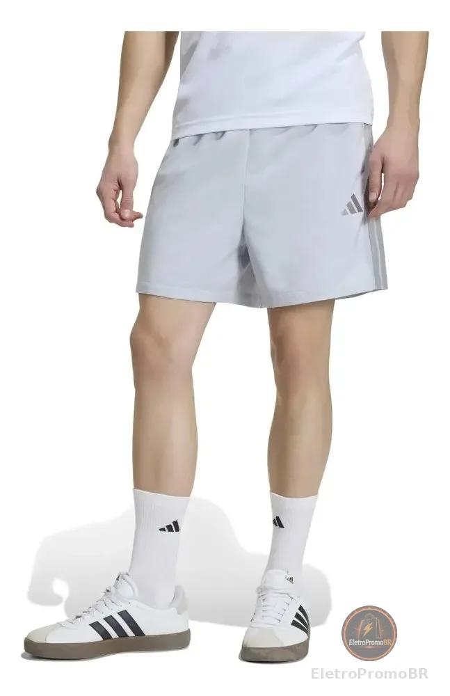 Shorts Masculino Essential Três Listras Chelsea adidas Cinza Liso G