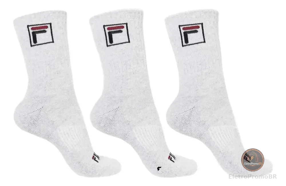 Kit Tripack Meia Fila Cano Alto Fbox Masculina Branca Meias Brancas Logo 39-43