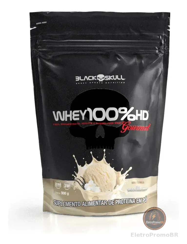 Whey 100% Hd 900g Refil Gourmet - Black Skull Sabor Baunilha