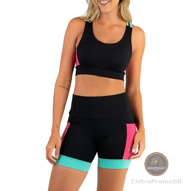 Conjunto Academia Zero Transparência Top E Shorts Com Bolsos