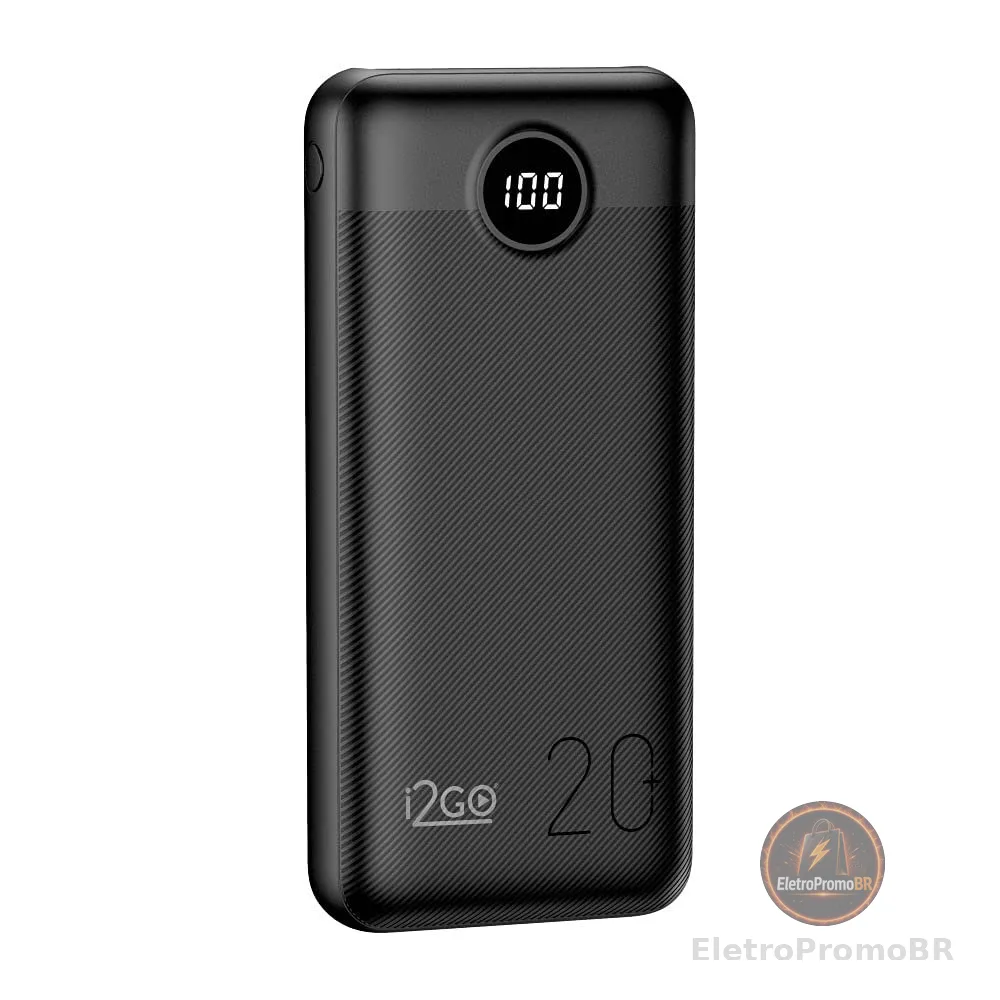 I2GO, Carregador Portátil (Power Bank) Ultra Rápido 20000mAh, Power Delivery 20W, 2 Saídas USB + 1 Saída/Entrada USB-C, Preto, i2GO PRO