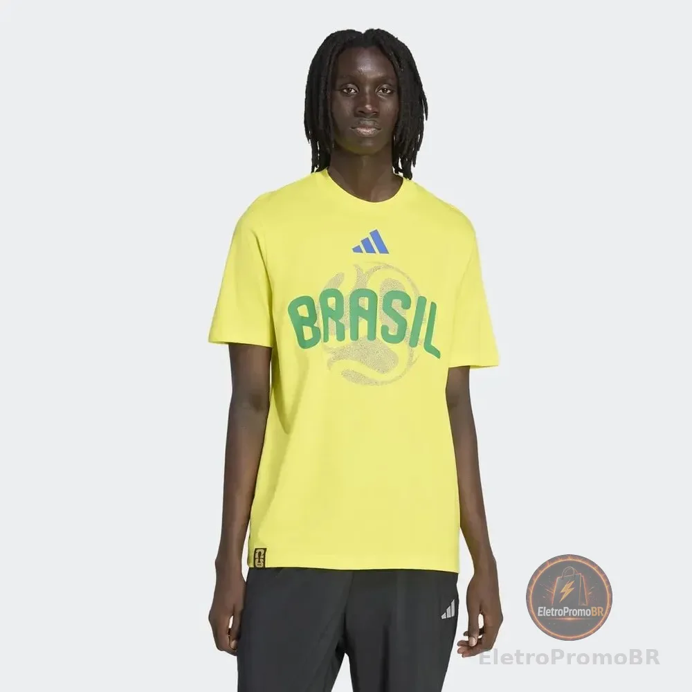 Camiseta Masculina Brasil Copa Do Mundo Da Fifa 26 adidas Amarelo Estampa Localizada G Liso