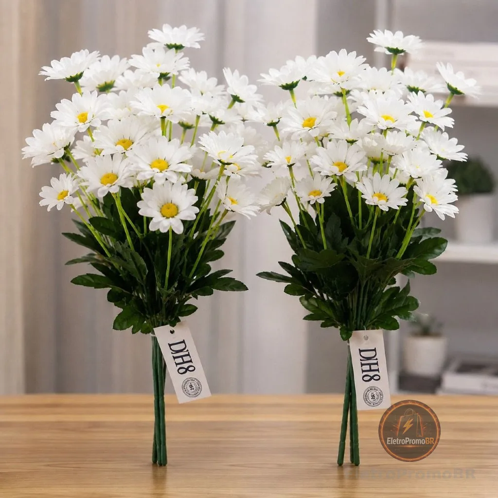 Kit 2 Buquês com 44 Flores Margarida Artificial para Vaso Decoração Casa Festa Casamento