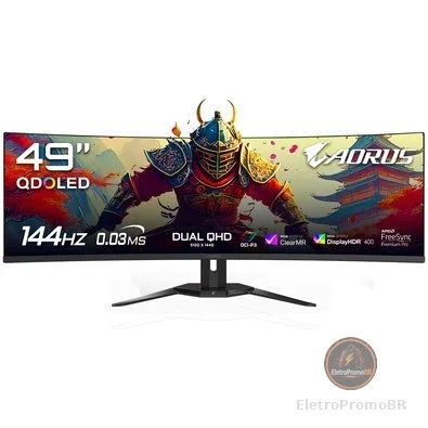 Monitor Gamer Gigabyte AORUS QD-OLED 49", Dual QHD, 144Hz, 0.03ms, FreeSync Premium Pro, HDR 400, USB-C, Altura Ajustável, Som Integrado - CO49DQ-SA
