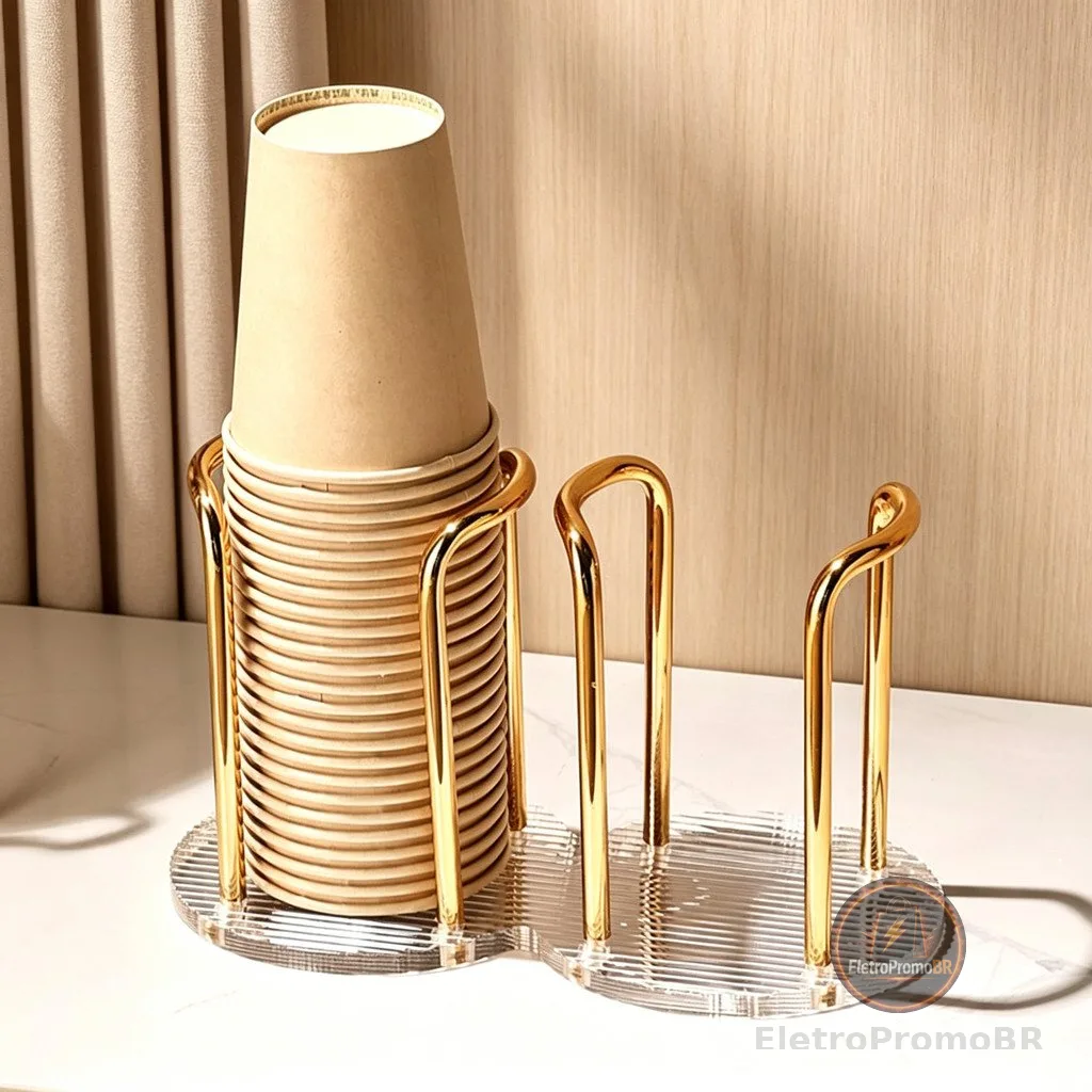 Suporte de Copos Descartáveis Acrílico Com Porta Canudos Organizador Para Café e Chá