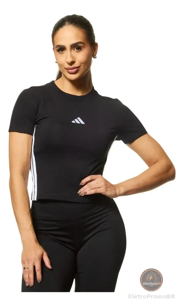Camiseta Feminina Baby Look Essentials Slim adidas Preto Liso M Lisa