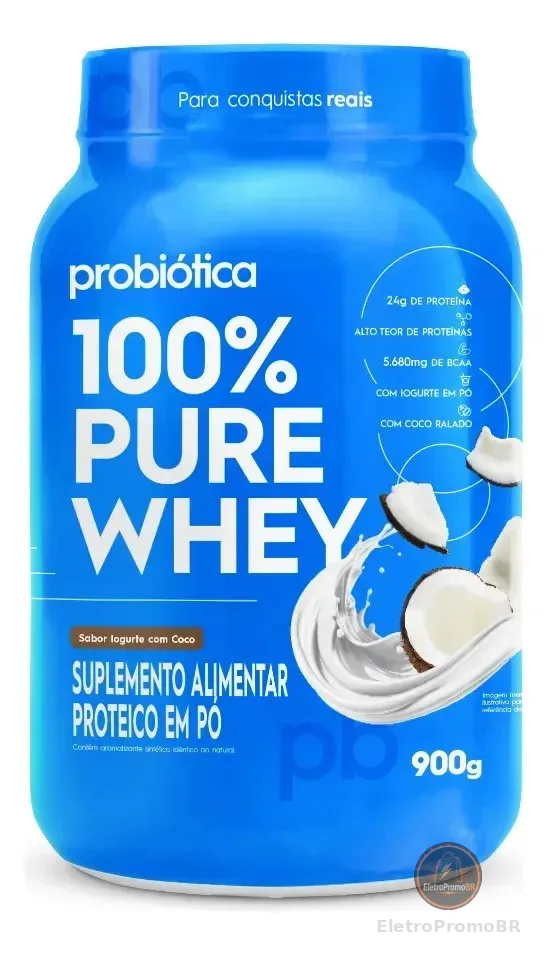Suplemento Whey Concentrado Probiótica 100% Pure Whey sabor iogurte com coco x 900g