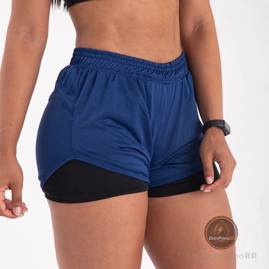 Shorts 2 em 1 Feminino Bermuda Dupla Para Treino Academia Caminhada e Outros Esportes