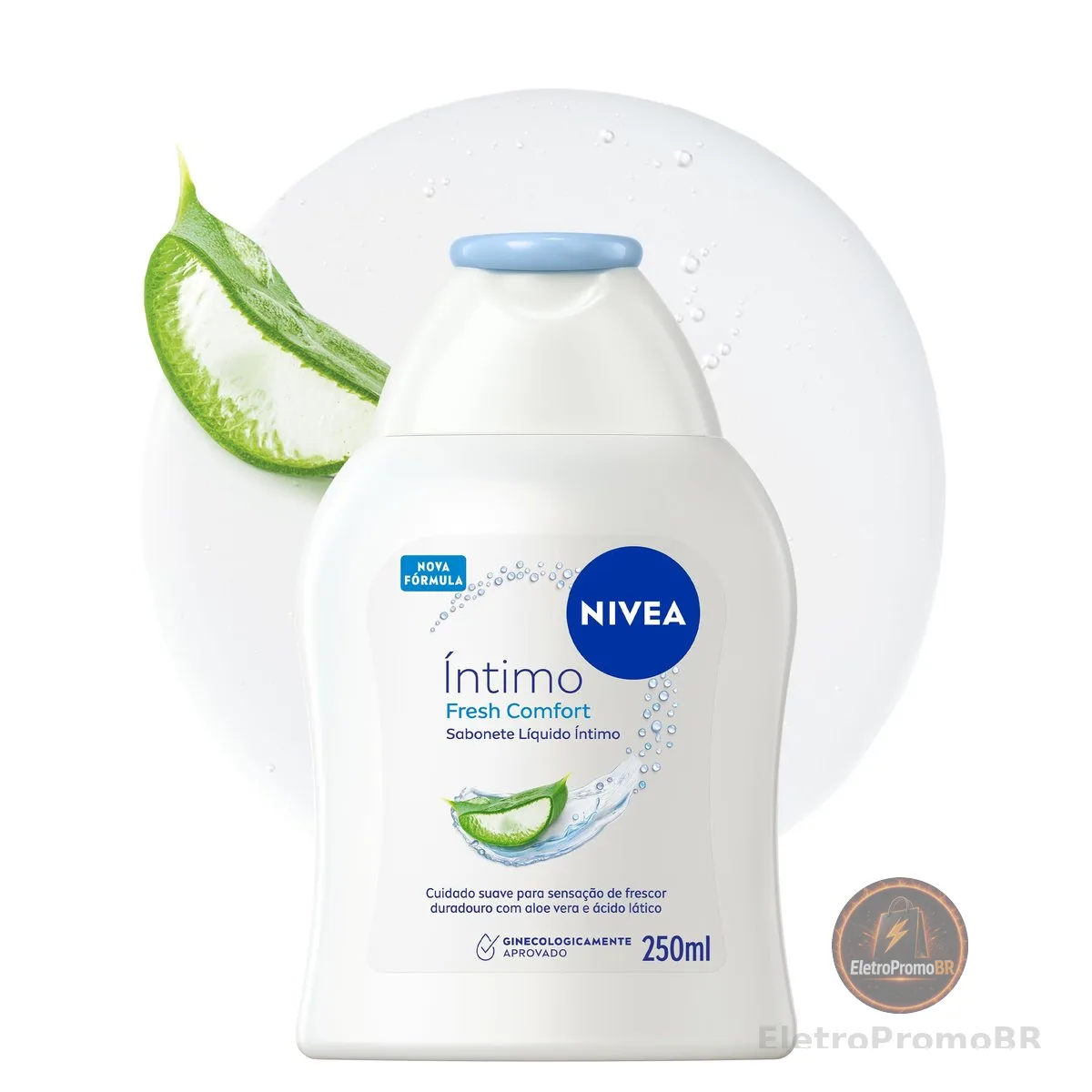 NIVEA Sabonete Líquido Íntimo Fresh Comfort 250ml, Limpeza Suave, Mantém pH Natural, Aloe Vera, Cuidado Refrescante, Uso Diário