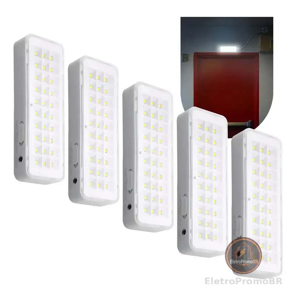 Kit 5 Luminária De Emergência 30leds Bateria Recarregável Cor Branco Frio Roya 127/220v