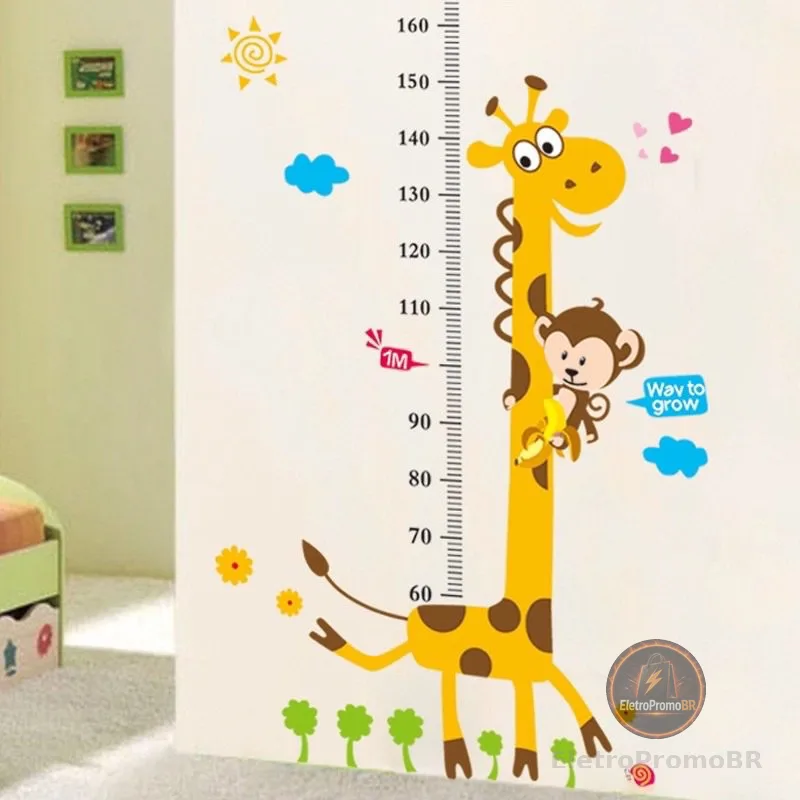 EB Adesivo De Parede Girafa/Macaco Com Medida De Altura Digital/Arte/Decoração DIY