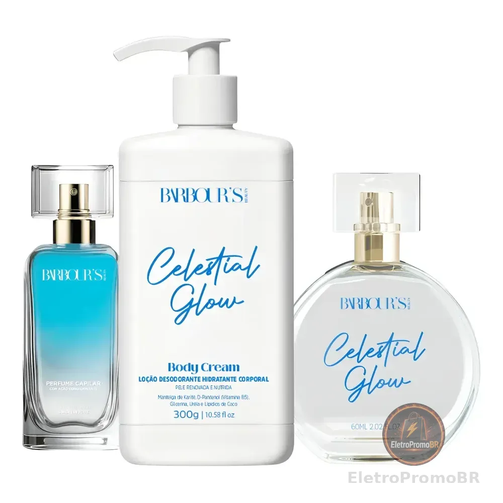 Kit Creme Hidratante Colônia Perfume Capilar Celestial Glow Barbour's Beauty