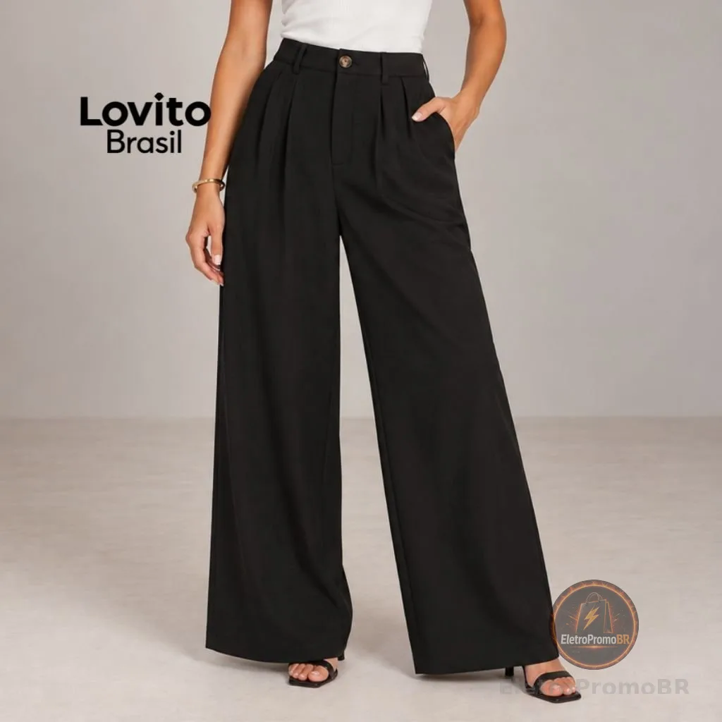 Lovito Calça Alfaiataria Pregas Trabalho Moda Feminina PTB1053BRL1083