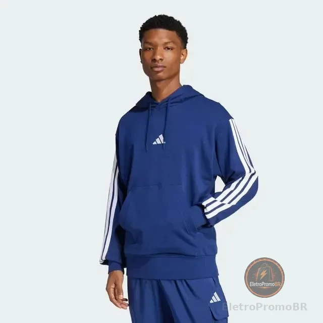 Moletom Masculino  Essentials 3 Listras adidas S Azul-escuro Liso