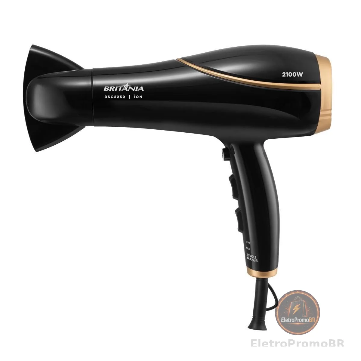 Britânia Secador de Cabelos Bivolt 2100W BSC2250 Bivolt Tecnologia de turmalina Plástico Preto com Dourado