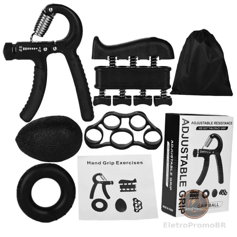 Kit 5 Peças Hand Grip Flexor De Punho Ajustável De Mola Antebraço Mãos 5-60Kgs