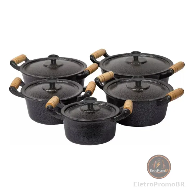 Jogo De Panela Alumínio Fundido Batido Grosso Preto 5 Peças