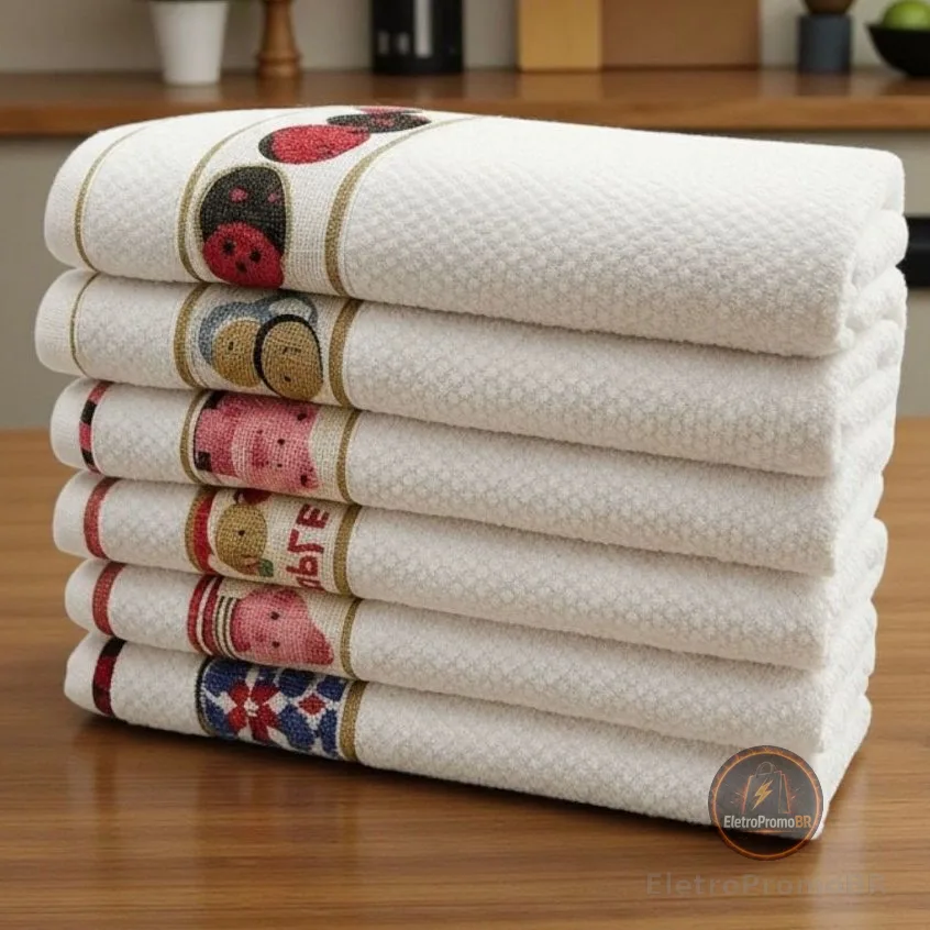 Pano de Prato Kit 5 ou 3 Jacquard 100% Algodão Grande 40x65 Pano de Copa Toalha de Cozinha Alta Absorção Estampado