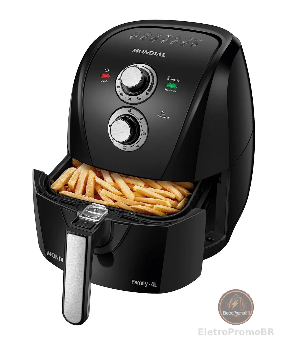 MONDIAL Fritadeira Sem Óleo Air Fryer 4L, Preto/Prata, 1500W, 110V - AFN-40-BFS