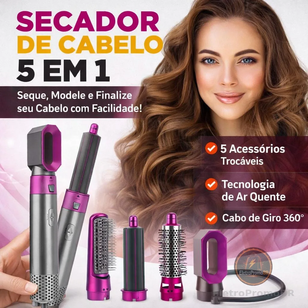 Escova 5 em 1 Secador, Pente, Modelador, Aumenta volume Profissional 110V E 220V