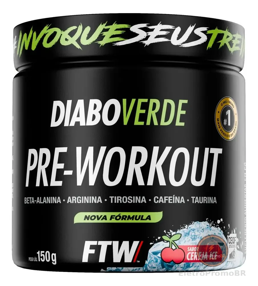 Pré Treino Pre Workout DIABO VERDE Pote 150g Sabor Cereja Ice FTW